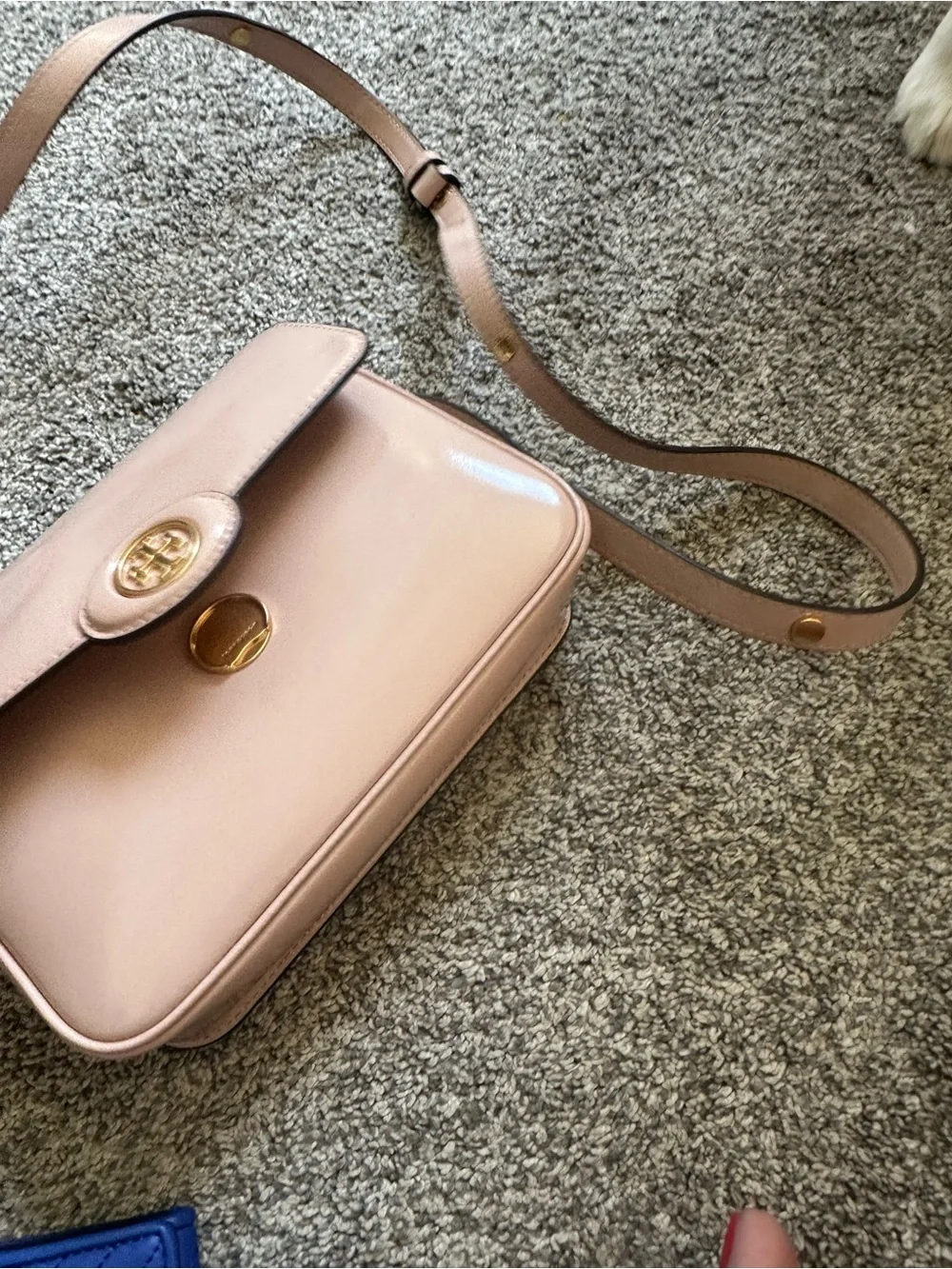 Tory Burch Blush Pink Leather Crossbody with Gold Logo